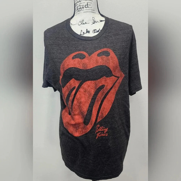 the Rolling Stones Tops - Official Rolling Stones L Red Heather Gray Soft Top Short Sleeves Lips Size L